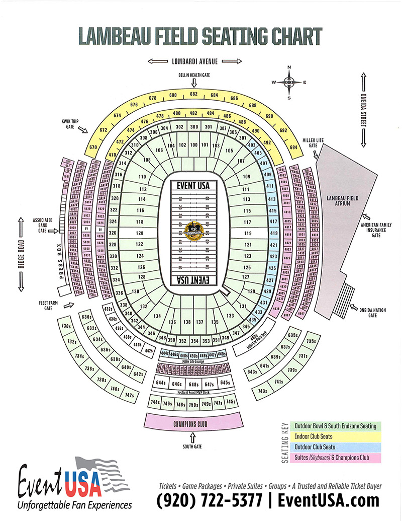 Lambeau Field Seating Chart Event Usa