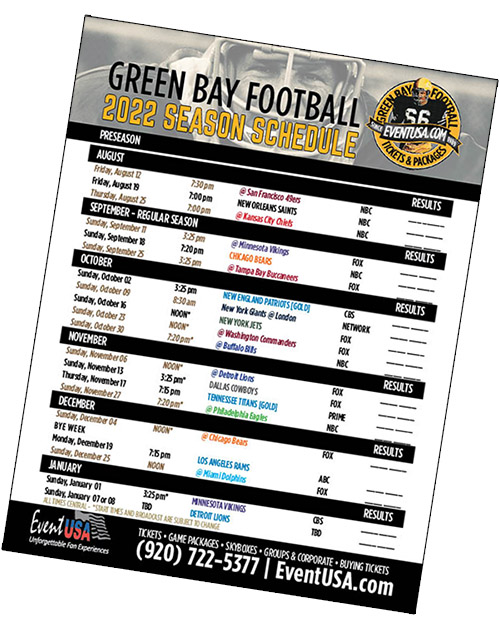 Green Bay Packers Schedule | Event USA